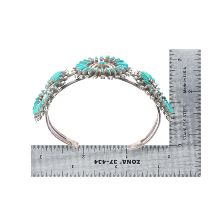6.75" Bellson Zuni sterling silver needlepoint turquoise sunburst cuff bracelet