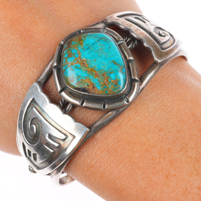6.2" Vintage Navajo sterling silver high grade turquoise cuff bracelet RJ Jr