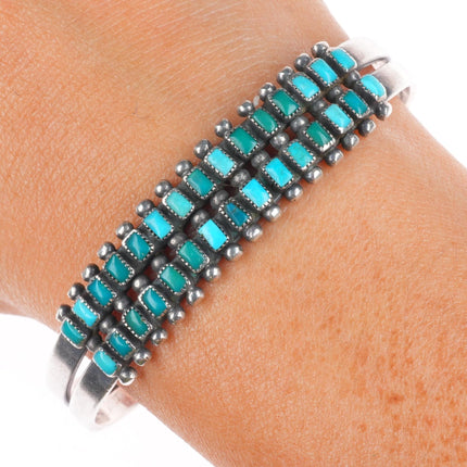 6.4" c1940's Zuni sterling silver 2 row square cut turquoise cuff bracelet