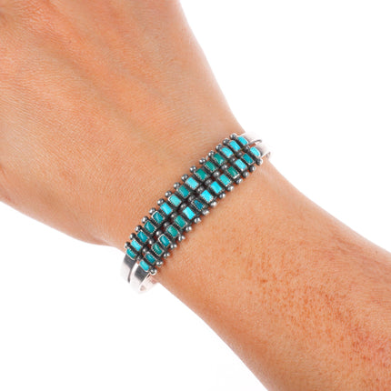 6.4" c1940's Zuni sterling silver 2 row square cut turquoise cuff bracelet