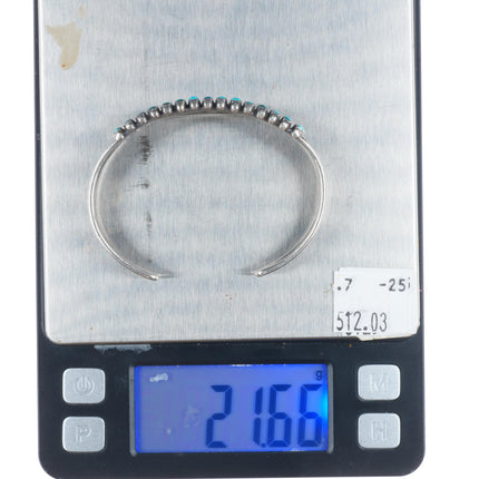 6.4" c1940's Zuni sterling silver 2 row square cut turquoise cuff bracelet