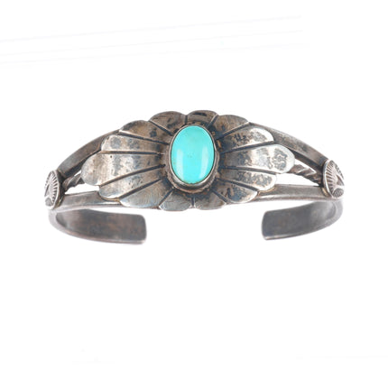 6.6" c1930's Navajo ingot silver Sleeping Beauty turquoise cuff bracelet