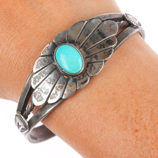 6.6" c1930's Navajo ingot silver Sleeping Beauty turquoise cuff bracelet
