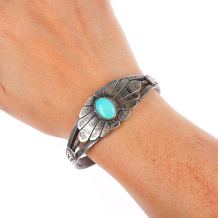 6.6" c1930's Navajo ingot silver Sleeping Beauty turquoise cuff bracelet