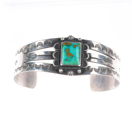 6.6"  1940's Navajo sterling silver high grade turquoise snakes cuff bracelet