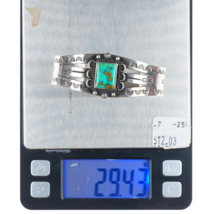 6.6"  1940's Navajo sterling silver high grade turquoise snakes cuff bracelet