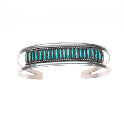 6.25" Vintage Zuni sterling silver needlepoint turquoise stacker cuff bracelet