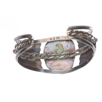 6.1" Vintage RJ Jr Navajo sterling silver turquoise cuff bracelet