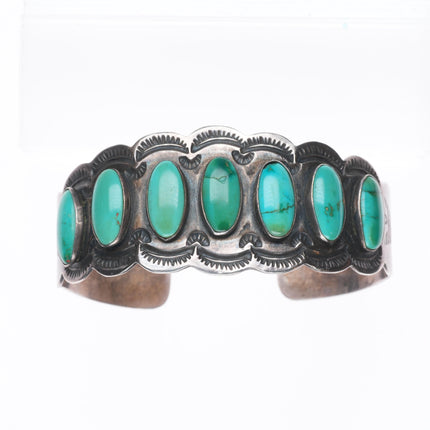 6.4" c1940 Vintage Navajo sterling silver high grade turquoise row cuff bracelet