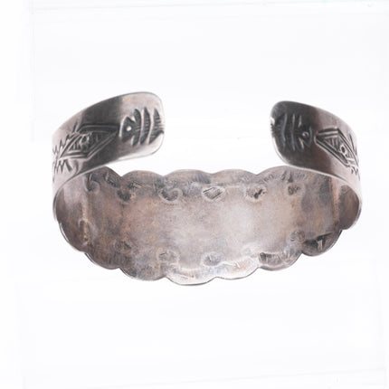 6.4" c1940 Vintage Navajo sterling silver high grade turquoise row cuff bracelet