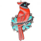 Porfilio Sheyka Zuni sterling silver coral cardinal redbird pendant/pin