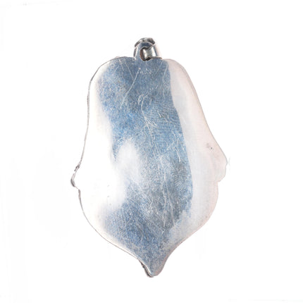 Vintage Navajo sterling silver feather bezel green turquoise necklace pendant