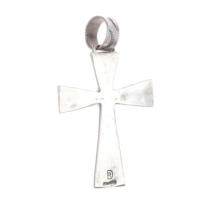 Ray Delgarito Navajo sterling silver Royston turquoise big cross pendant