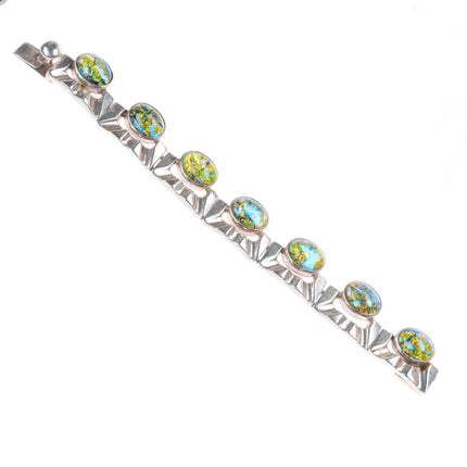 6.5" Retro Mexican sterling silver art glass modernist link bracelet