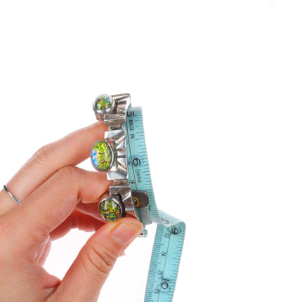 6.5" Retro Mexican sterling silver art glass modernist link bracelet