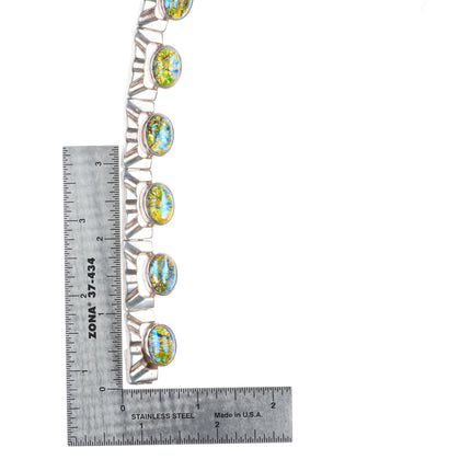 6.5" Retro Mexican sterling silver art glass modernist link bracelet