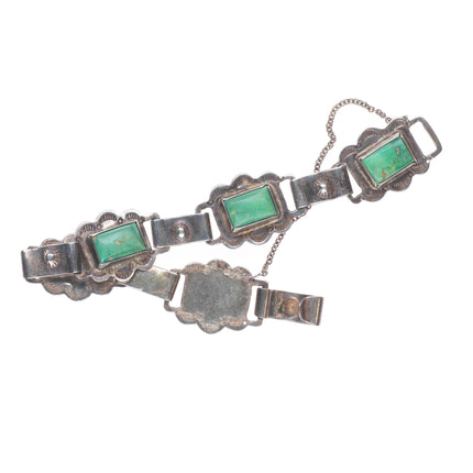 6.9" Vintage 1940's Navajo sterling silver green turquoise link bracelet