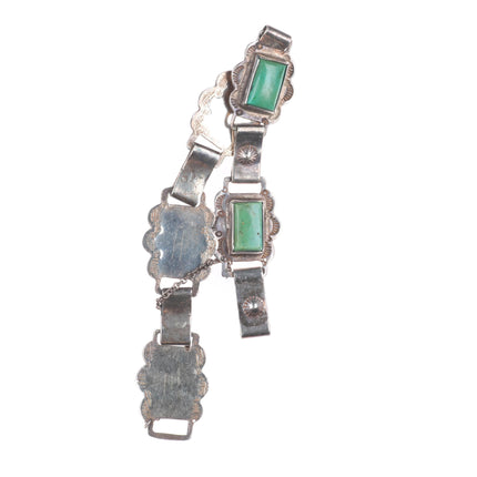 6.9" Vintage 1940's Navajo sterling silver green turquoise link bracelet