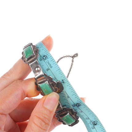 6.9" Vintage 1940's Navajo sterling silver green turquoise link bracelet
