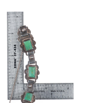 6.9" Vintage 1940's Navajo sterling silver green turquoise link bracelet