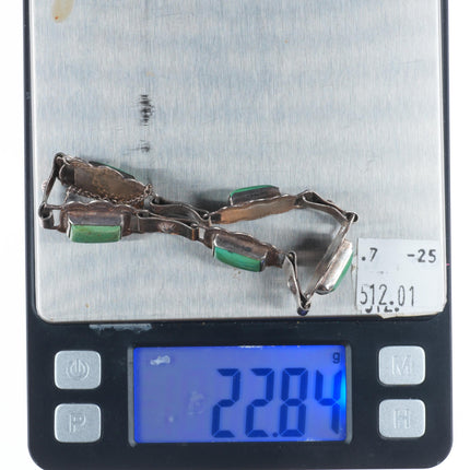 6.9" Vintage 1940's Navajo sterling silver green turquoise link bracelet