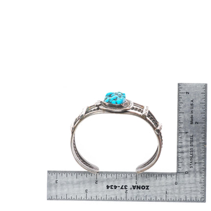 6" Vintage Navajo sterling silver Kingman turquoise twisted wire cuff bracelet