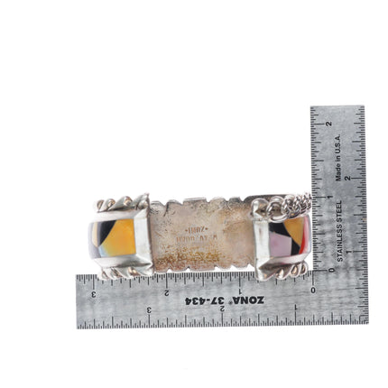 7" Wayne and Virginia Quam Zuni sterling silver intarsia inlay cuff bracelet