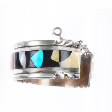 7" Wayne and Virginia Quam Zuni sterling silver intarsia inlay cuff bracelet