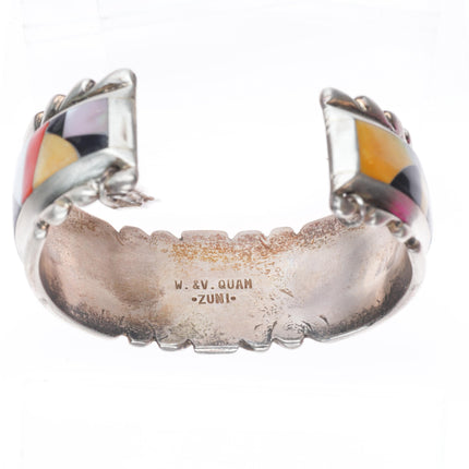7" Wayne and Virginia Quam Zuni sterling silver intarsia inlay cuff bracelet
