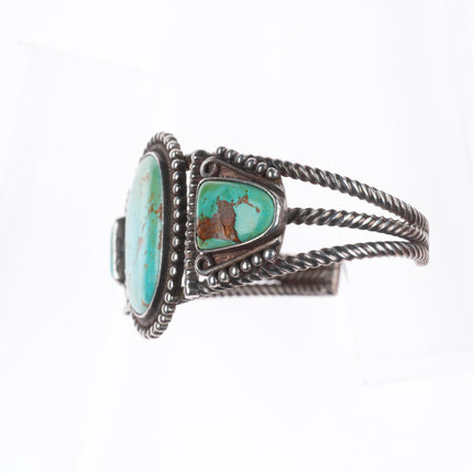 c1930's Navajo sterling silver twisted ingot silver cuff bracelet nice turquoise