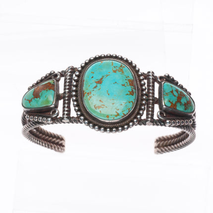 c1930's Navajo sterling silver twisted ingot silver cuff bracelet nice turquoise