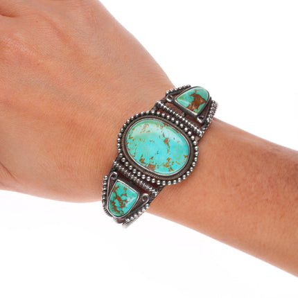 c1930's Navajo sterling silver twisted ingot silver cuff bracelet nice turquoise