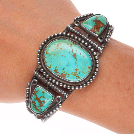 c1930's Navajo sterling silver twisted ingot silver cuff bracelet nice turquoise