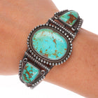 c1930's Navajo sterling silver twisted ingot silver cuff bracelet nice turquoise