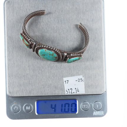 c1930's Navajo sterling silver twisted ingot silver cuff bracelet nice turquoise