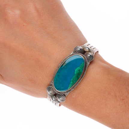 6.1" 30's-40's Navajo Gem Silica sterling silver stamped cuff bracelet