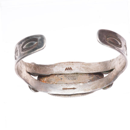 6.1" 30's-40's Navajo Gem Silica sterling silver stamped cuff bracelet