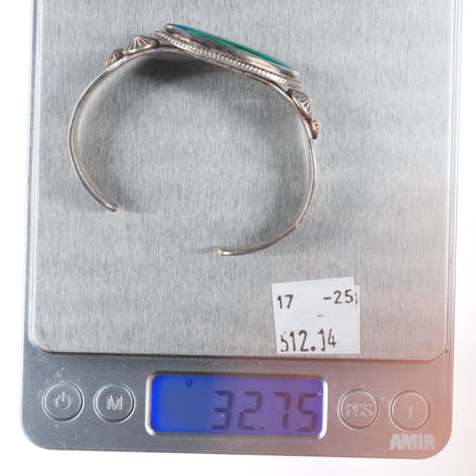 6.1" 30's-40's Navajo Gem Silica sterling silver stamped cuff bracelet