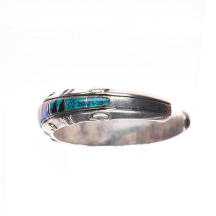 6.4" Tom David Navajo sterling silver channel inlay cuff bracelet web turquoise