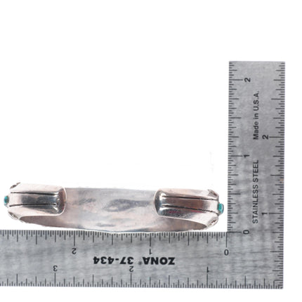 6.4" Tom David Navajo sterling silver channel inlay cuff bracelet web turquoise