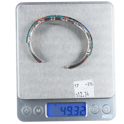 6.4" Tom David Navajo sterling silver channel inlay cuff bracelet web turquoise