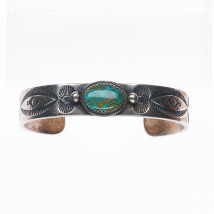 6.6" Robert Chee Navajo deep stamped sterling silver cuff bracelet w/turquoise