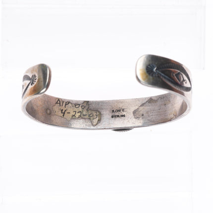 6.6" Robert Chee Navajo deep stamped sterling silver cuff bracelet w/turquoise