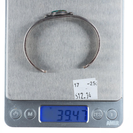 6.6" Robert Chee Navajo deep stamped sterling silver cuff bracelet w/turquoise