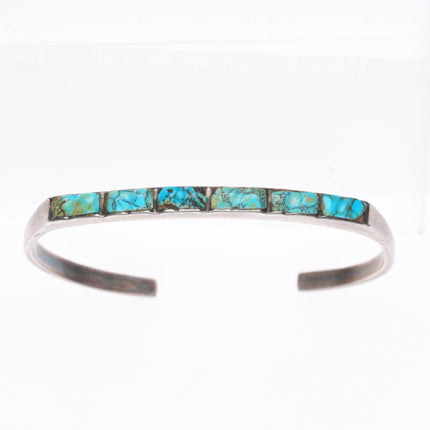 6.2" 40's-50's Zuni carved #8 turquoise sterling silver slim stacker cuff bracelet