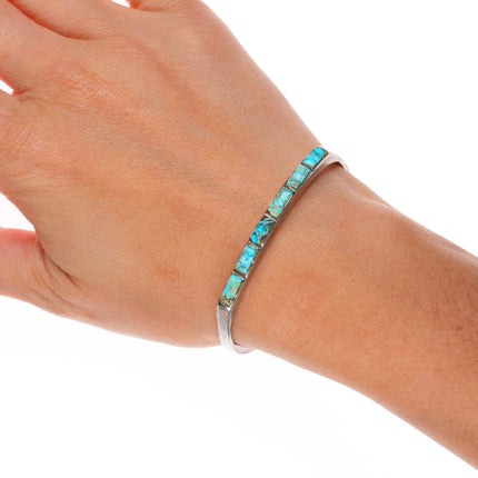 6.2" 40's-50's Zuni carved #8 turquoise sterling silver slim stacker cuff bracelet