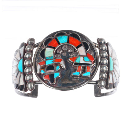 6.75" 40's-50's vintage Zuni sterling silver rainbow man inlay cuff bracelet
