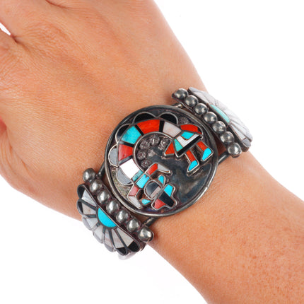 6.75" 40's-50's vintage Zuni sterling silver rainbow man inlay cuff bracelet