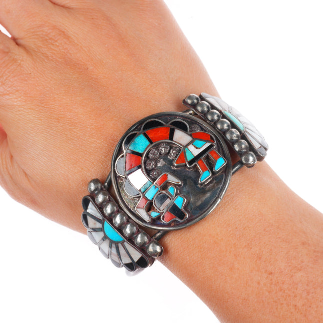 6.75" 40's-50's vintage Zuni sterling silver rainbow man inlay cuff bracelet