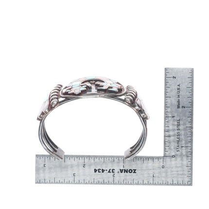 6.75" 40's-50's vintage Zuni sterling silver rainbow man inlay cuff bracelet